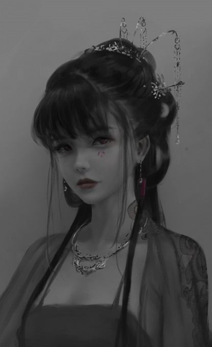 鬼刀小绿黑白高清手机壁纸