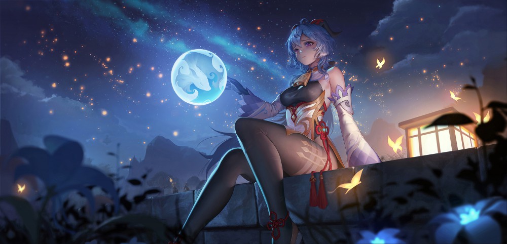 原神甘雨户外夜晚高清电脑桌面壁纸