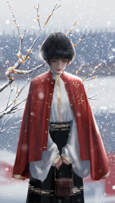 鬼刀小绿冬天雪景高清8k手机壁纸