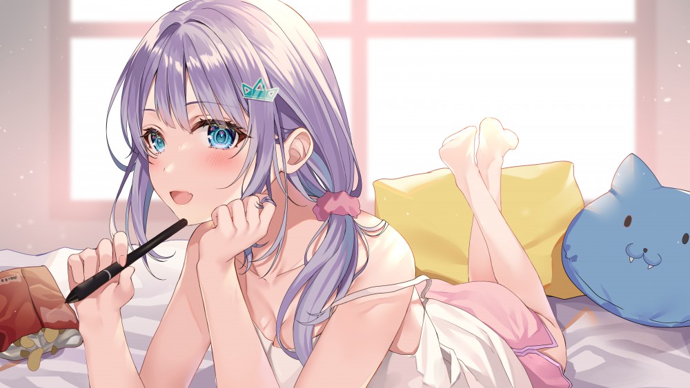 紫色头发动漫女孩6k桌面壁纸