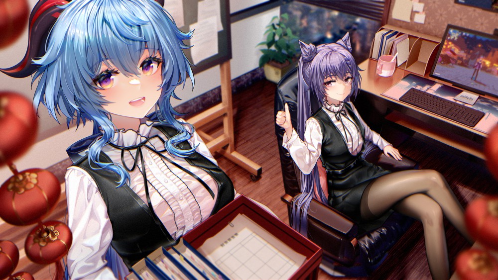 原神刻晴甘雨制服桌面壁纸