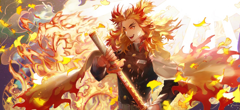 《鬼灭之刃》炼狱杏寿郎4k桌面壁纸(4000x1832)