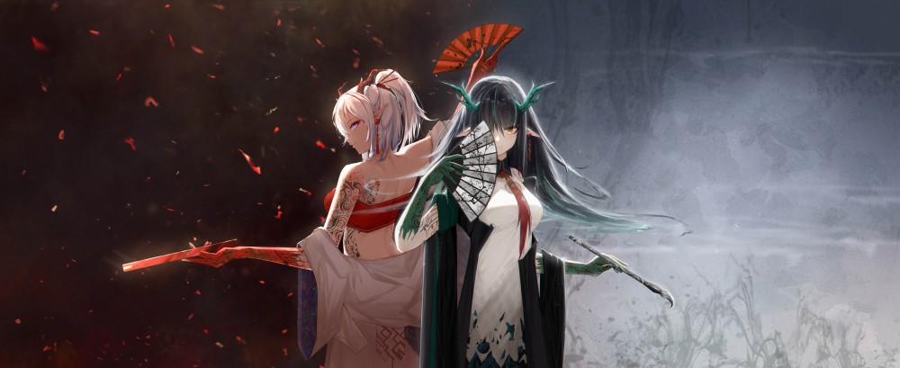 《明日方舟》夕和年背对着6k带鱼屏壁纸(6984x2855)