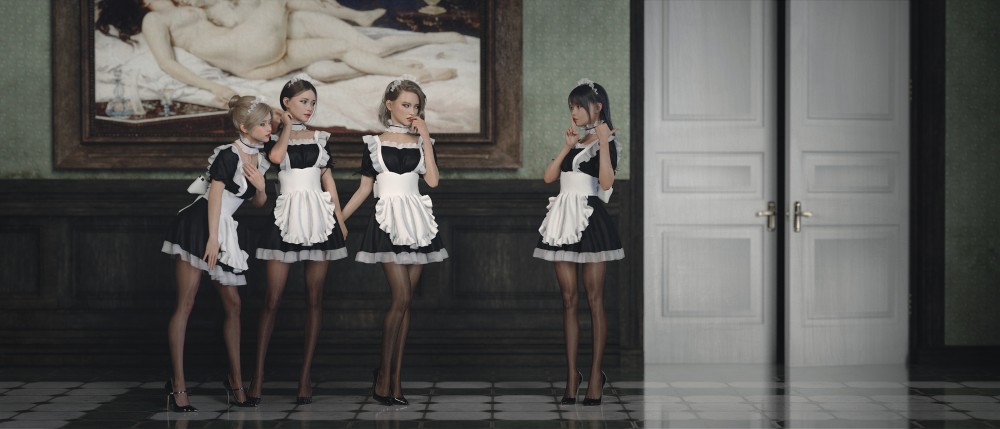 四个身穿女仆装美女高清2k壁纸(2800x1201)
