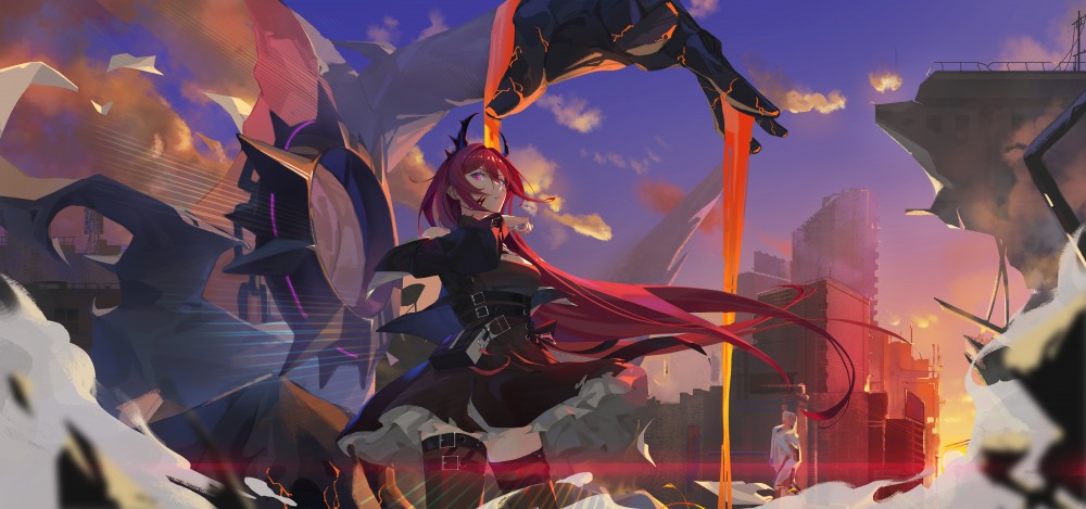 《明日方舟》史尔特尔8k带鱼屏桌面壁纸(9131x4279)