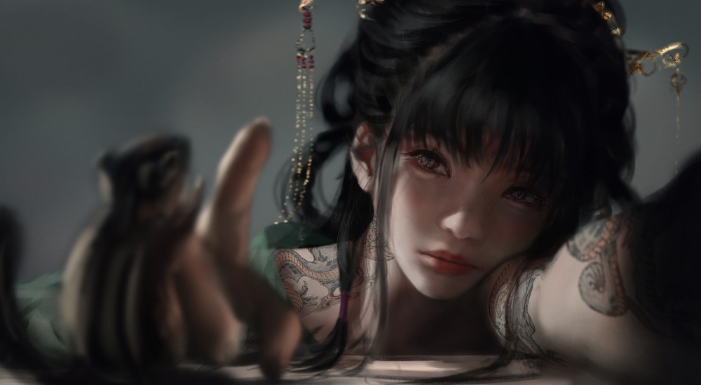 鬼刀小绿逗弄松鼠8k电脑桌面壁纸