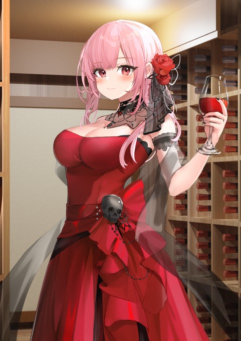 红色连衣裙森美声红酒2k手机壁纸