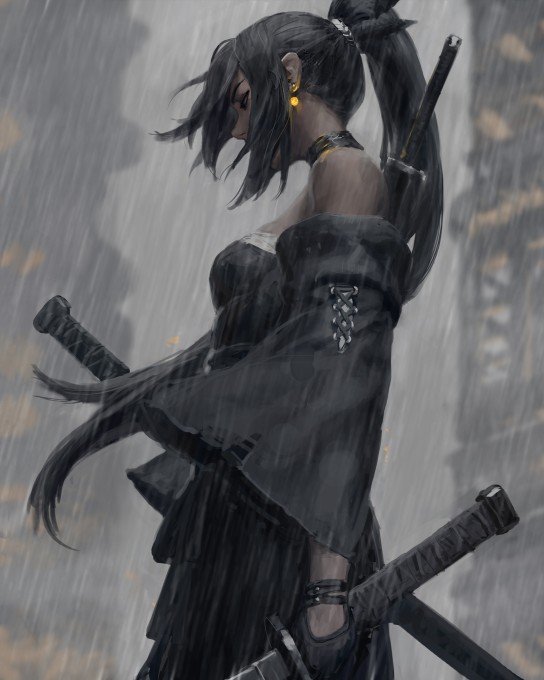 雨中武士持刀4k手机壁纸