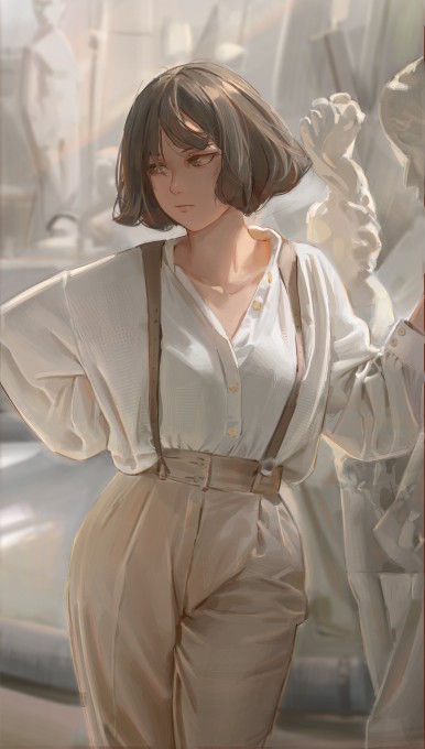 短发吊带裤女孩4k手机壁纸(2217x3910)