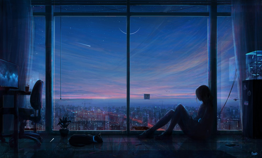 夜晚窗外4k电脑桌面壁纸