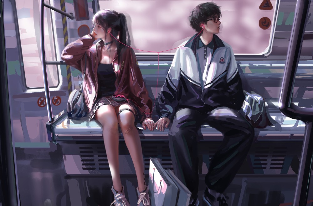 wlop作品电车男女4k电脑桌面壁纸(4102x2700)