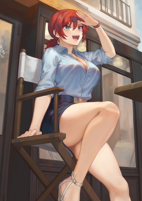 动漫美女大长腿手搭凉棚壁纸