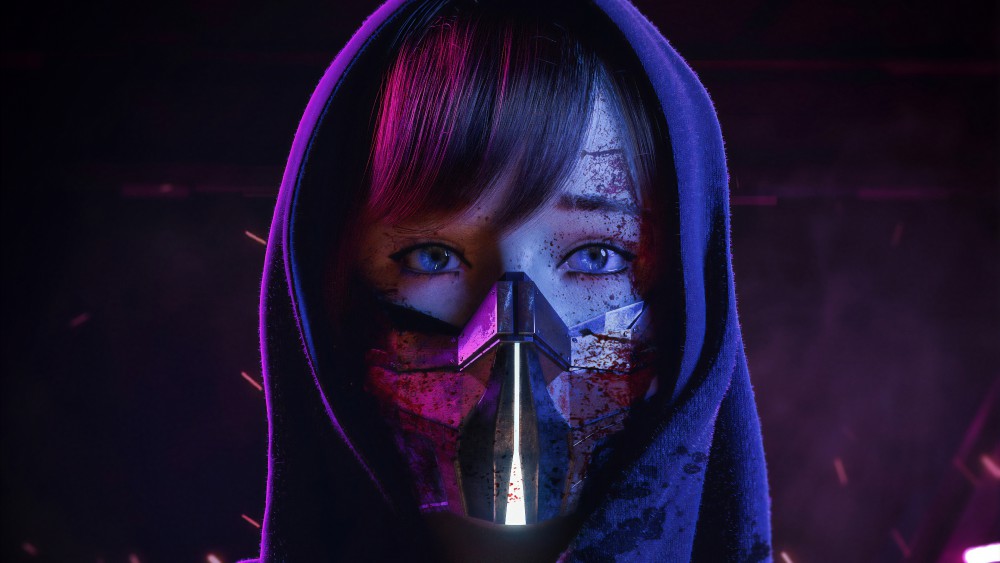 蓝眼睛蒙面美女横屏壁纸