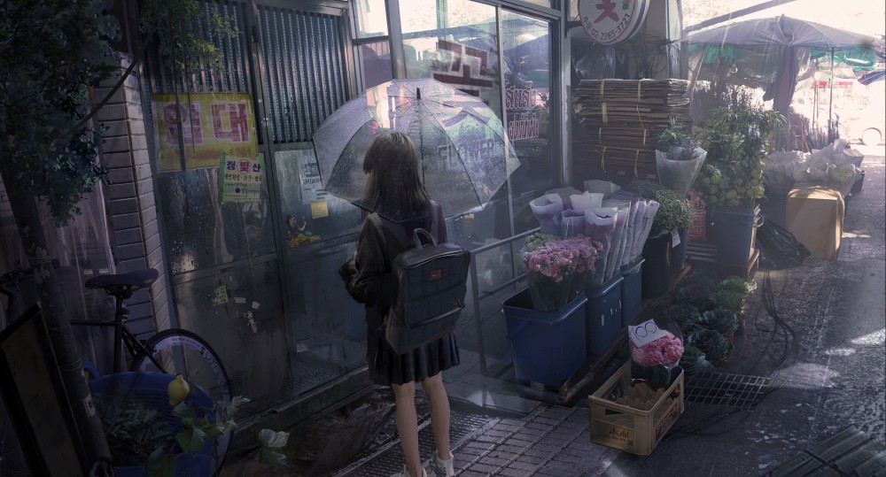 撑着透明雨伞背对镜头的女孩4k电脑桌面壁纸