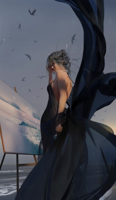 鬼刀海琴烟海边画画8k手机壁纸