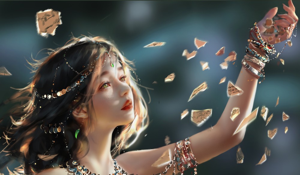 鬼刀风铃侧脸空中碎纸高清电脑8k桌面壁纸