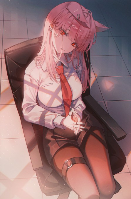坐在办公椅上的女孩十指交叉5k手机壁纸(3931x6000)