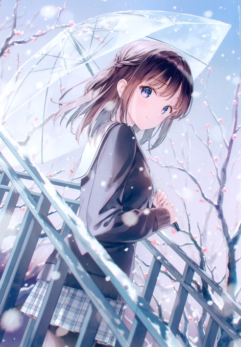 撑着透明雨伞穿水手服的女孩2k手机壁纸