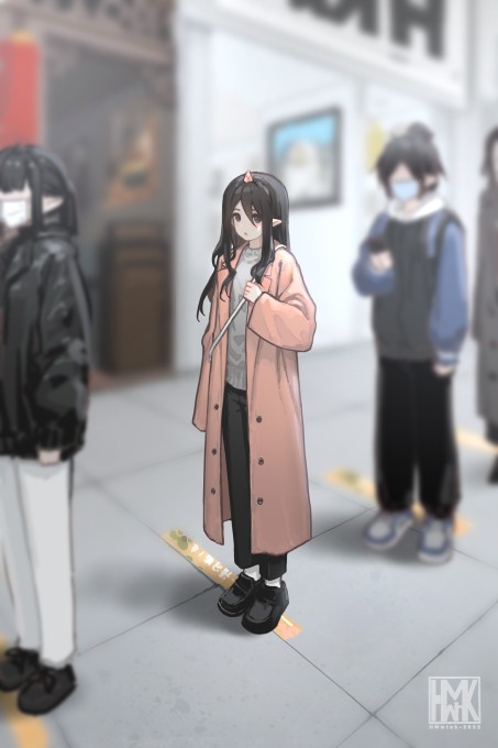 可爱的女孩子排队做核酸