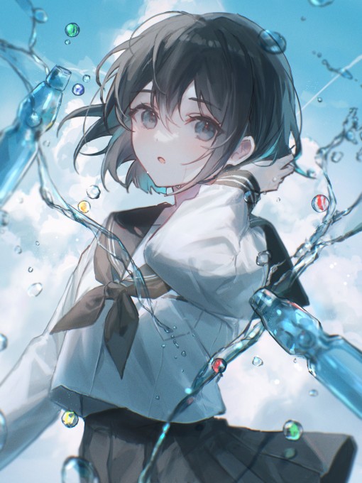 穿着水手服的短发动漫女孩2k手机壁纸