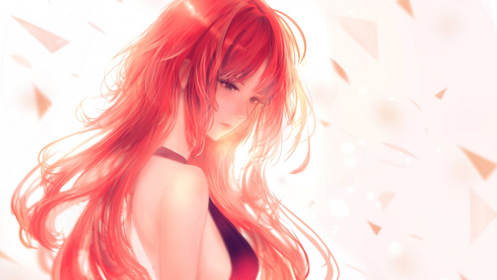 红色长发动漫美女高清壁纸