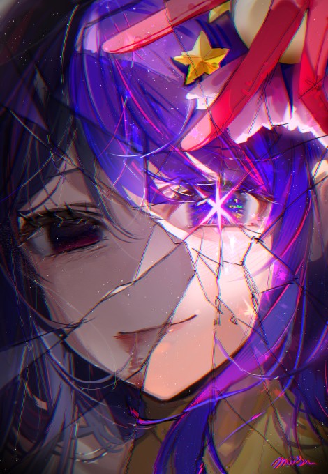 碎裂镜子中星野爱的脸4k手机壁纸(2900x4200)
