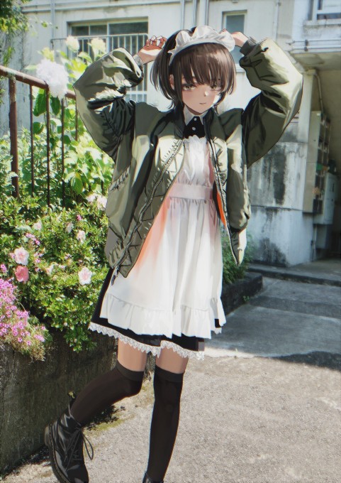 户外女仆装短发女孩4k手机壁纸(2894x4093)