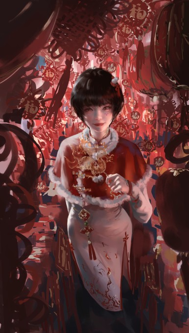 wlop鬼刀小绿2025龙年新年8k手机壁纸(5000x8800)