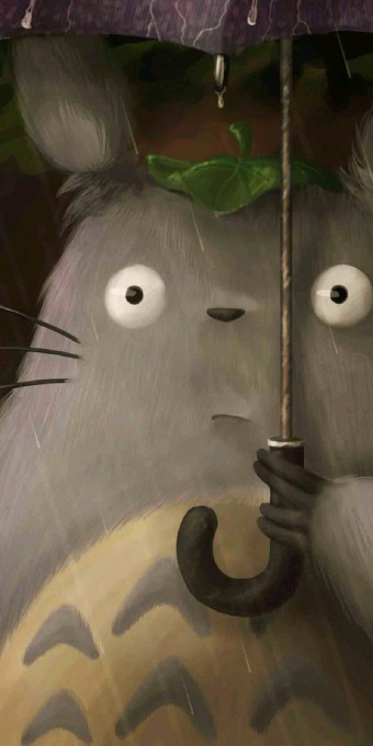 《龙猫》龙猫撑雨伞高清手机壁纸