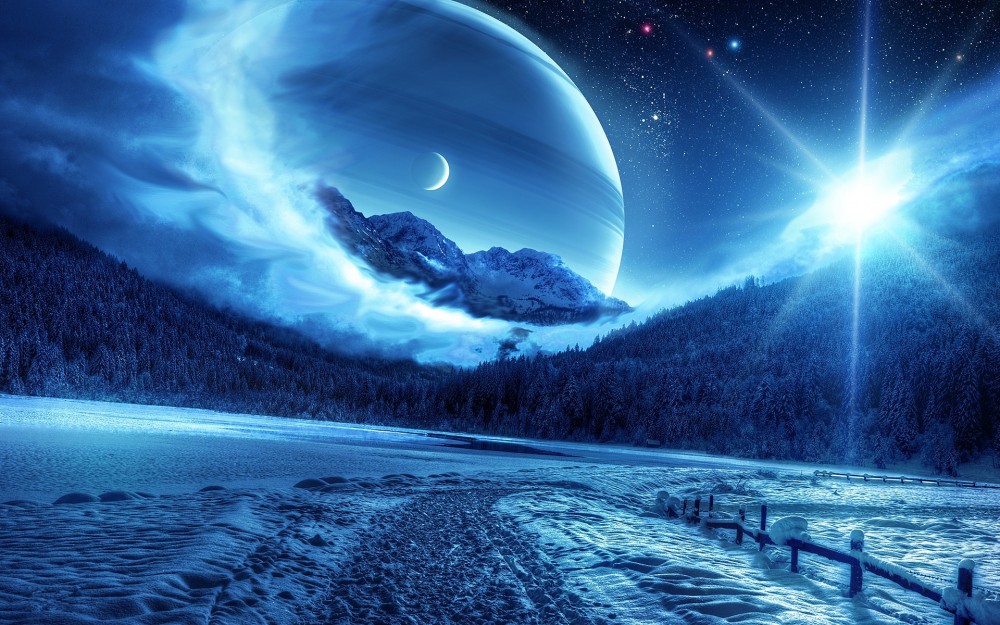 冬天夜晚星空奇特美景高清壁纸